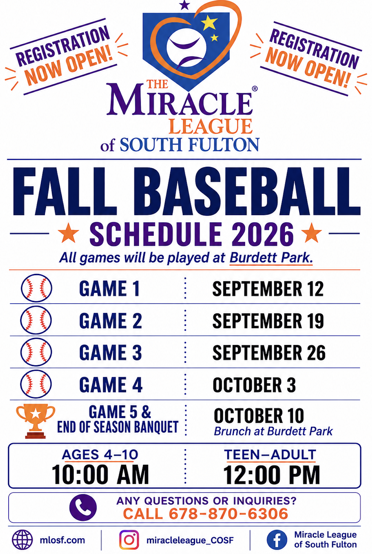 Fall Baseball Schedule 2026